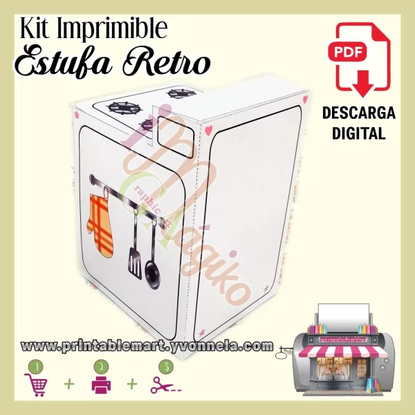 Caja para cupcakes Estufa Vintage Imprimible Estufa Retro