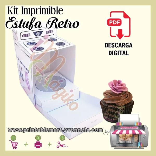 Caja para cupcakes Estufa Vintage Imprimible Estufa Retro