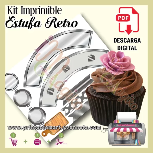 Caja para cupcakes Estufa Vintage Imprimible Estufa Retro