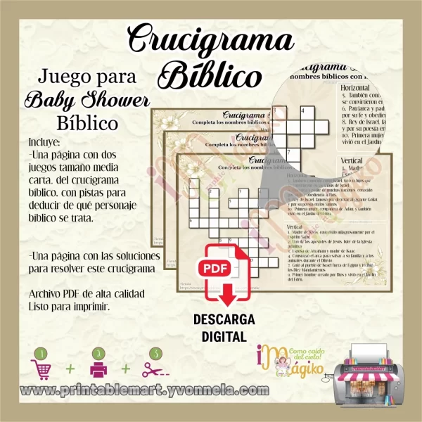 Juego para Baby Shower Bíblico Crucigrama de Personajes bíblicos