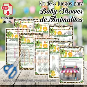 Juegos Baby Shower Animalitos Kit Imprimible