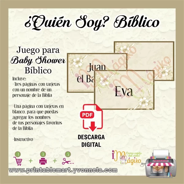 Juego para Baby Shower Bíblico: ¿Quién Soy? Imprimible