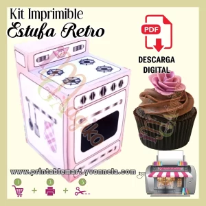 Caja Rosa para cupcakes Estufa Vintage Imprimible Estufa Retro