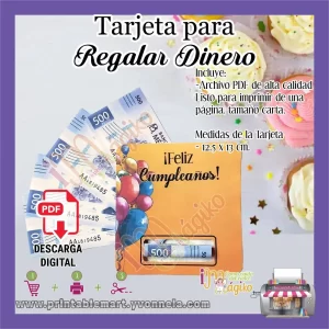 Tarjeta para regalar dinero imprimible cumpleaños