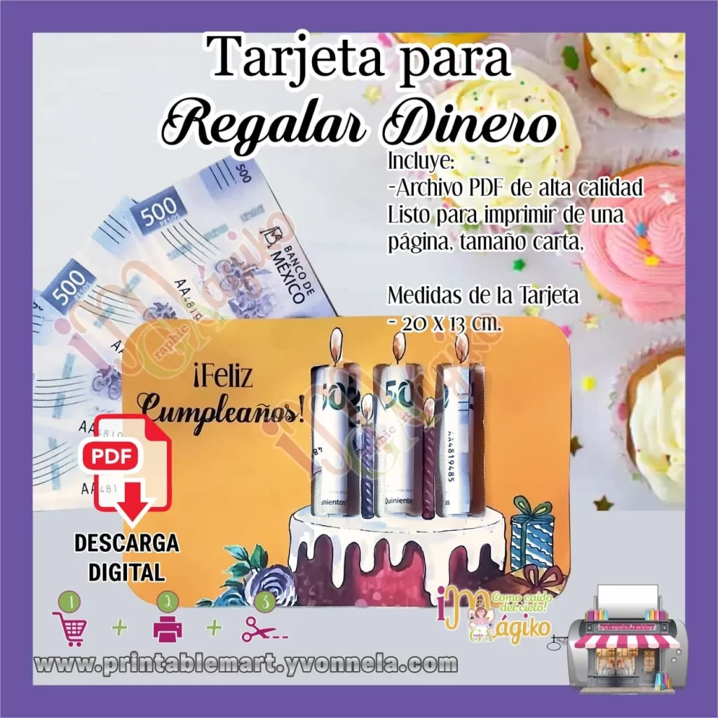 Tarjeta para Regalar Dinero Pastel de Cumpleaños - Printablemart, image size:1024x1024