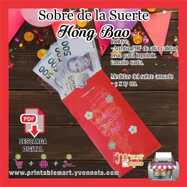 Hong Bao Sobre rojo de la suerte para imprimir