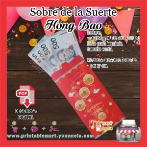 Sobre de la Suerte Hong Bao para regalar dinero imprimible