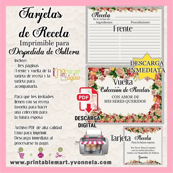 Tarjetas de receta para despedida de soltera para imprimir PDF