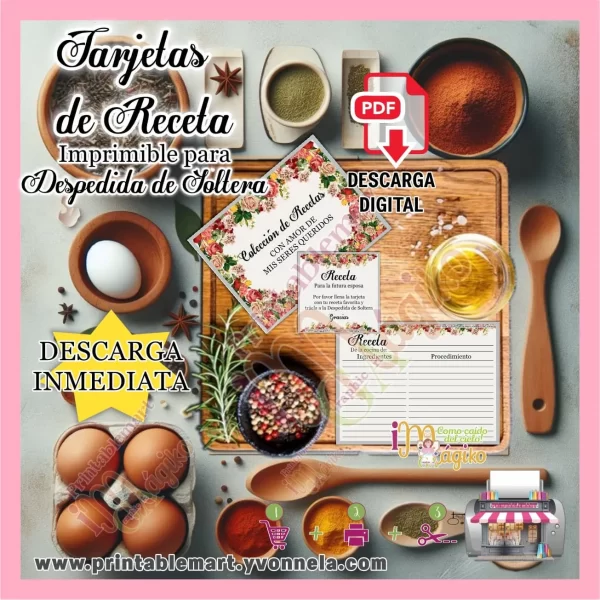 Tarjetas de receta para despedida de soltera para imprimir PDF